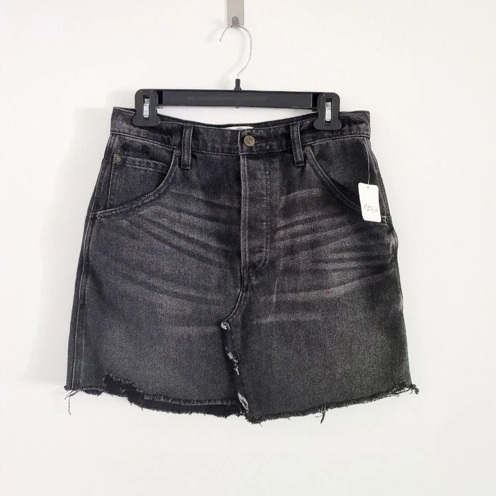 We The Free People Black Brea Cutoff Distressed Denim Destroyed Mini Skirt 28